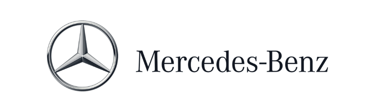 The image shows the Mercedes-Benz logo, featuring a silver three-pointed star enclosed in a circle, next to the brand name "Mercedes-Benz" in black text on a white background.