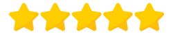 Five yellow stars in a row, representing a five-star rating on a light background.